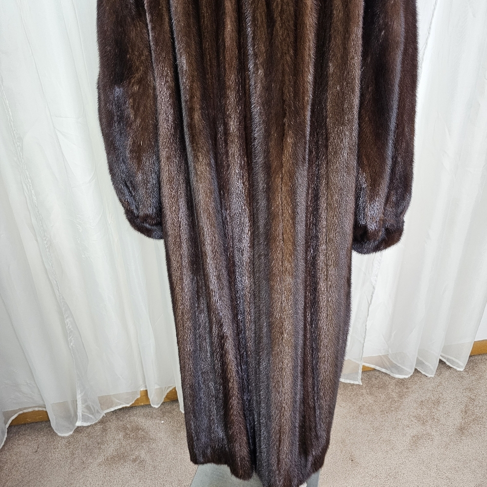 Gorgeous Brown Mahogany Mink Fur Coat With Bracelet Cuff Stand Collar Large Glam - Picture 12 of 16